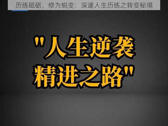 历练砥砺，修为蜕变：深邃人生历练之转变秘境