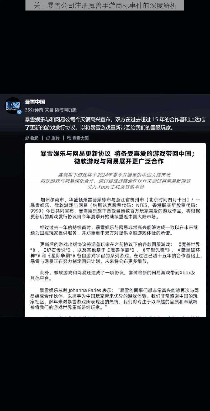 关于暴雪公司注册魔兽手游商标事件的深度解析