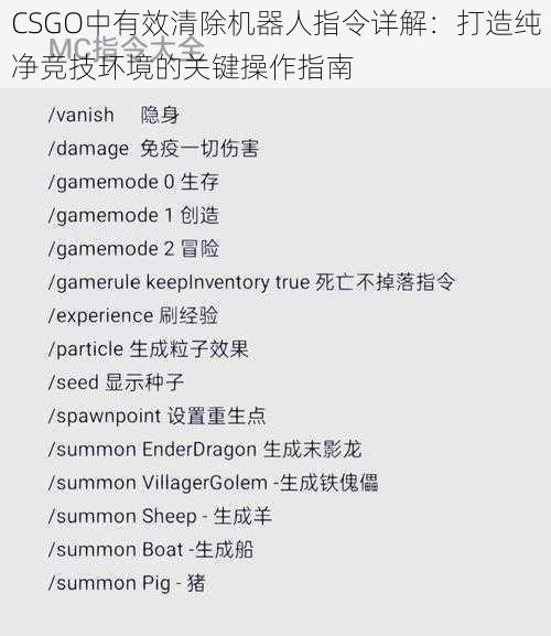 CSGO中有效清除机器人指令详解:打造纯净竞技环境的关键操作指南