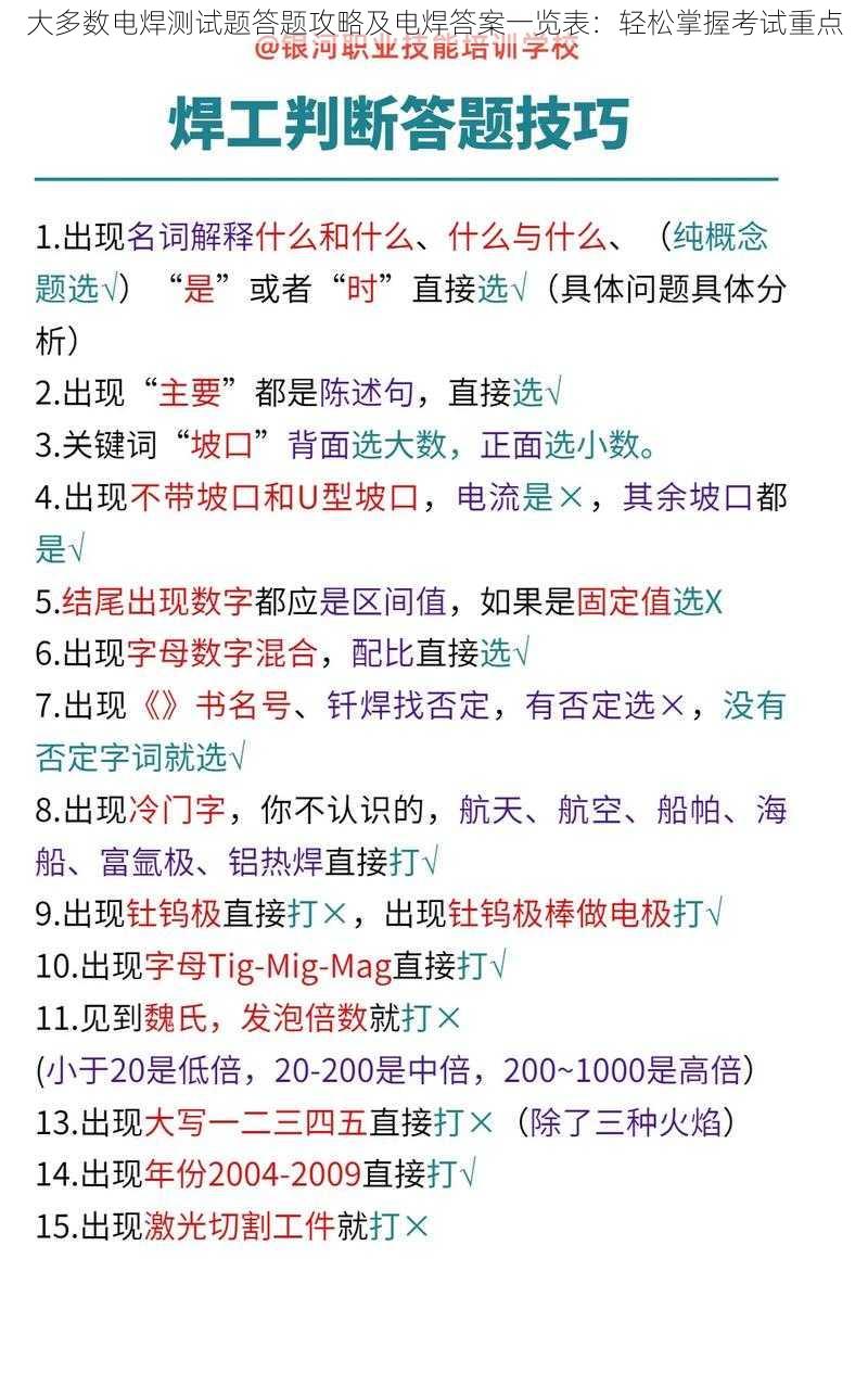 大多数电焊测试题答题攻略及电焊答案一览表：轻松掌握考试重点